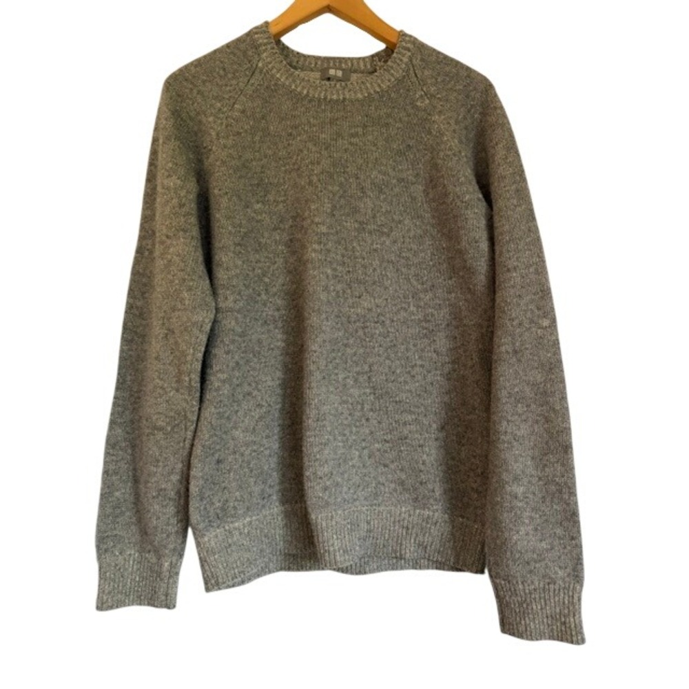 Uniqlo Heattech Mens Medium Grey Wool Blend Raglan Crewneck Sweater